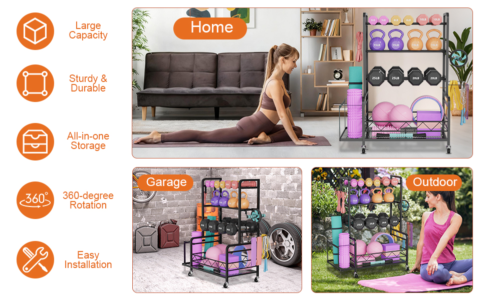 Стойка для гантелей на 4 рівня з коліщатками, з кошиком, для дому, фітнесу та силових тренувань