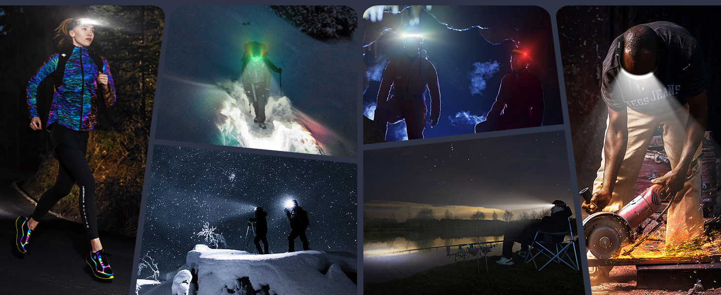 Налобний ліхтар COPPA H4C LED з акумулятором (2 шт.) з функцією Floodlight та Spotlight. Білий, жовтий, червоний, зелений. Датчик руху для дітей, кемпінгу, бігу, риболовлі, альпінізму, ремонту, джогінгу