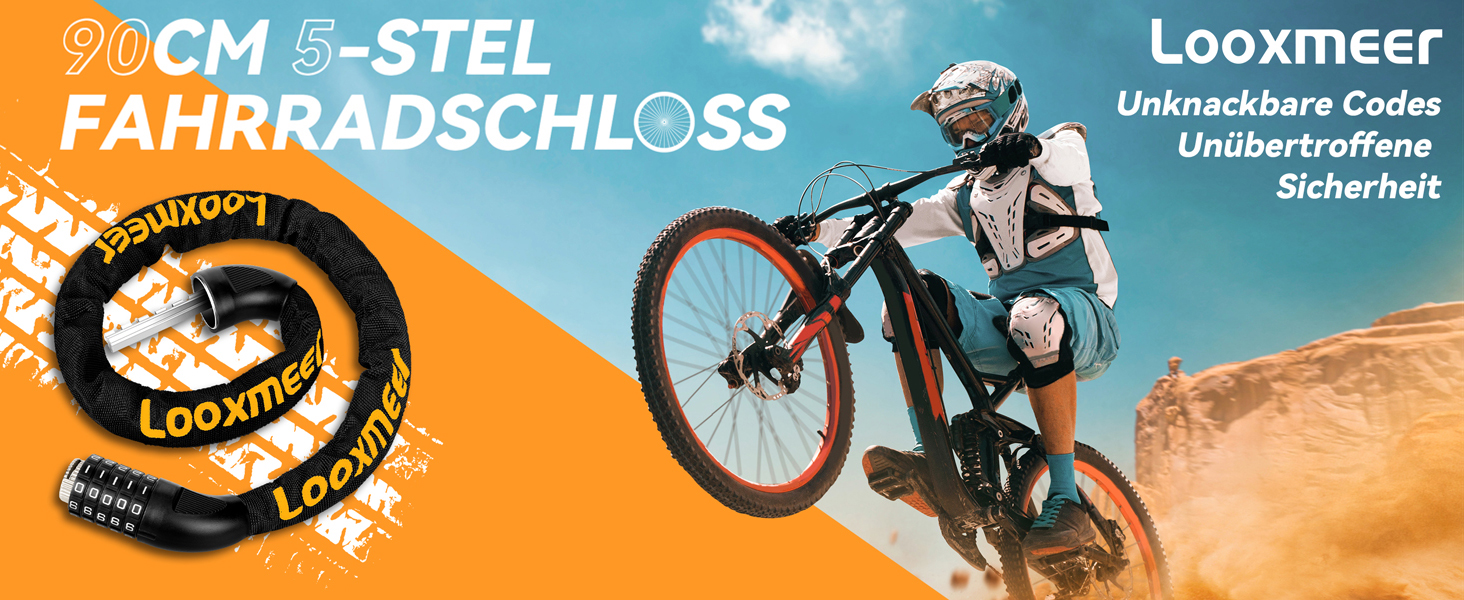 Замки для велосипедів: надійний велозамок з кодовим замком, 90 см, рівень безпеки 8, 5-значний код, для велосипеда, мотоцикла, ролера, дверей (чорний та жовтий)