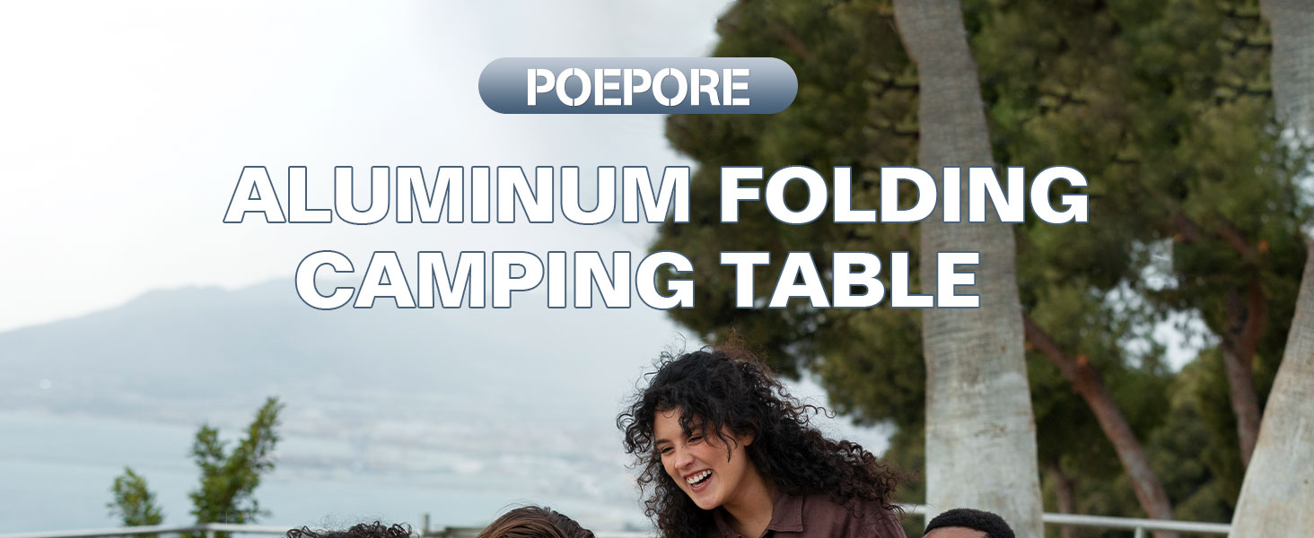 Стіл для кемпінгу Poeopore, розкладний, алюміній, великий, на 4-6 осіб, чорний, 140 x 70 x 70 см