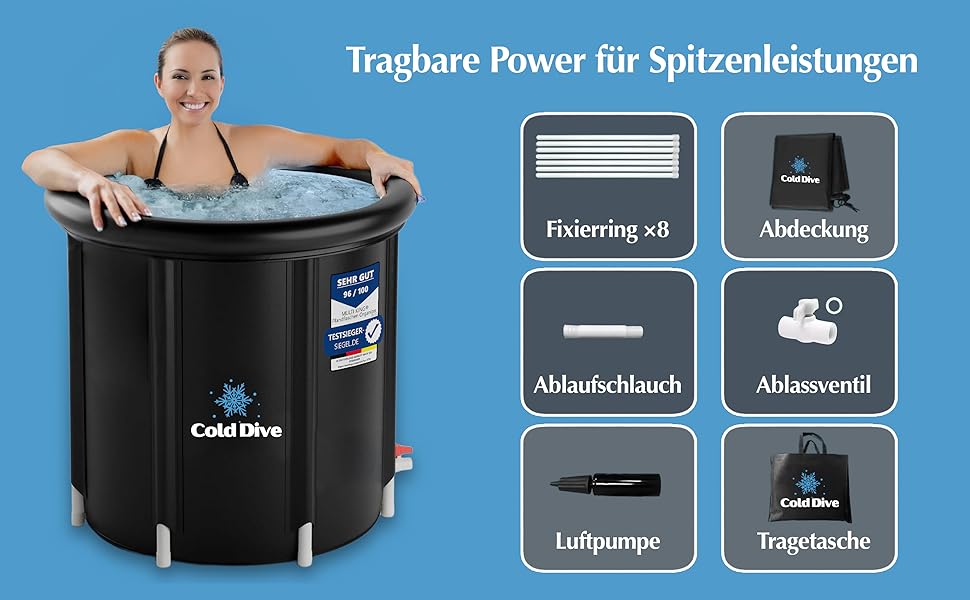 Ейстон 300L – Складана діжка для крижаних ванн для дому та відпочинку – Портативна діжка для відновлення – Кругле чавурне бак з Оксфорду та ПВХ – Діжка для крижаного занурення для спортсменів