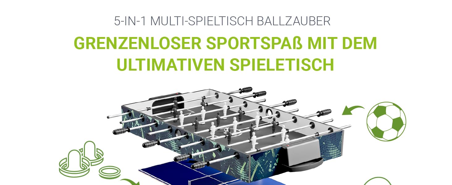 Дитячий багатофункціональний стіл Juskys 5in1 Ballzauber: пінг-понг, хокей, баскетбол, більярд, кікер - розкладний
