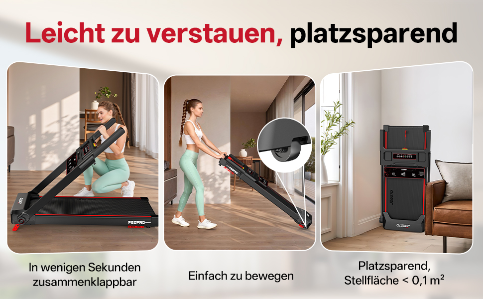 Біговий тренажер JOROTO з нахилом 10%, складаний, до 12 км/год, LED-дисплей, Bluetooth, 2.75 HP, для дому та офісу, до 130 кг