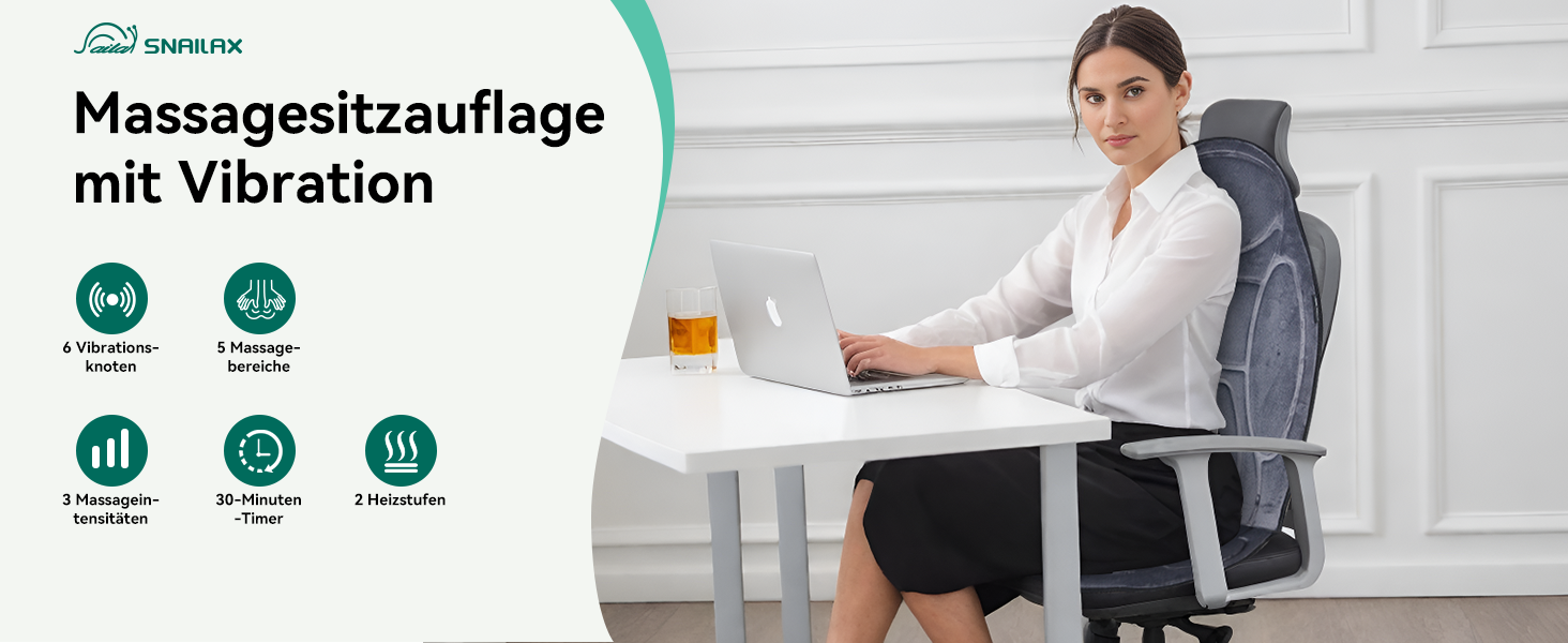 Масажне сидіння Snailax з підігрівом та вібрацією для спини та шиї. Масажер для спини для дому та офісу. Подарунок для чоловіків та жінок