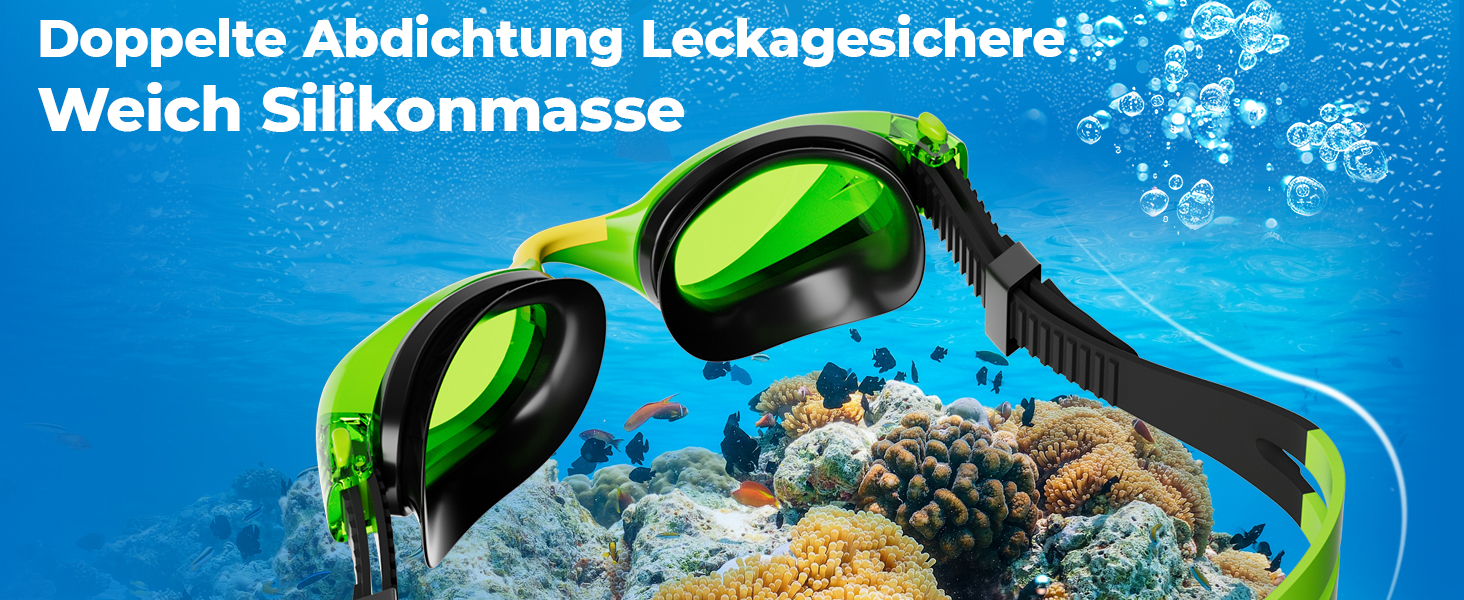 Дитячі окуляри для плавання Schwimmbrille: з UV-захистом та антифогом, водонепроникні, для хлопчиків та дівчаток 6-14 років (Чорно-сині + Зелені)