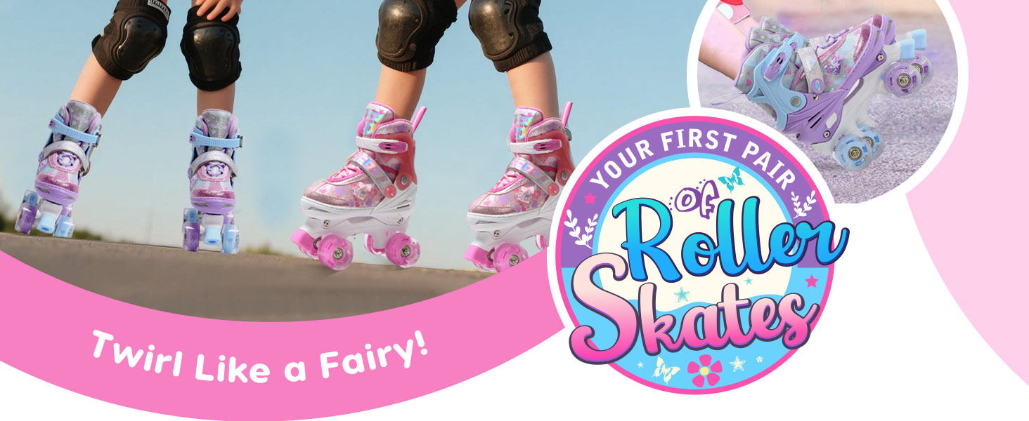 Дитячі ролики для дівчаток з блискучими сердечками та світлодіодними колесами, 4-разове регулювання, ролики для дітей-початківців, ідеальний подарунок на день народження або Різдво, фіолетовий колір