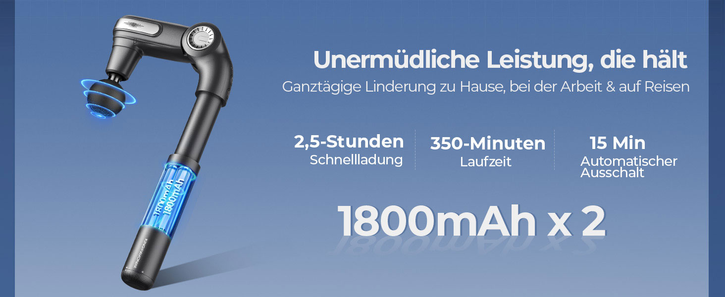 Масажер для тіла KingPavonini з висувним руків'ям та відкидним голівкою: масажна пістолета для спини з 3 кутами налаштування та 4 насадками, подарунок для чоловіків та жінок (сірий)