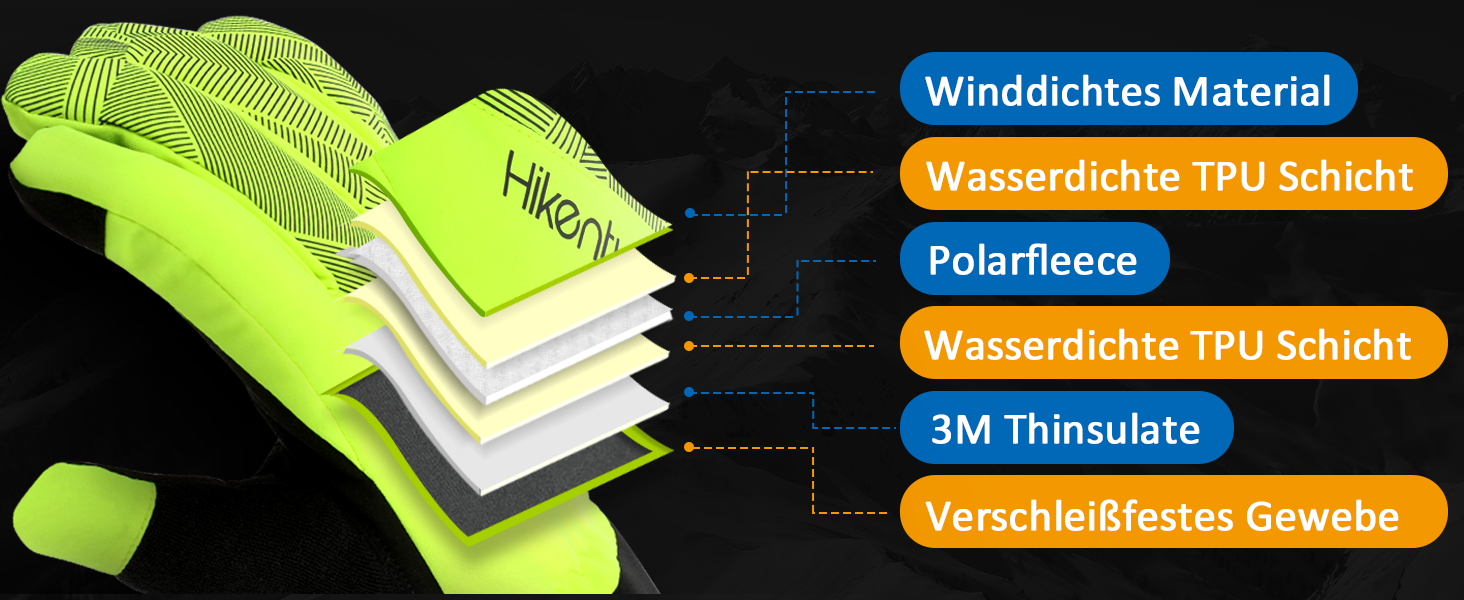 Зимові рукавички HIKENTURE: водонепроникні, для велосипеда та катання на лижах, тепла терморукавичка для чоловіків та жінок, з гелевою підкладкою, жовто-зелені, для бігу та активного відпочинку