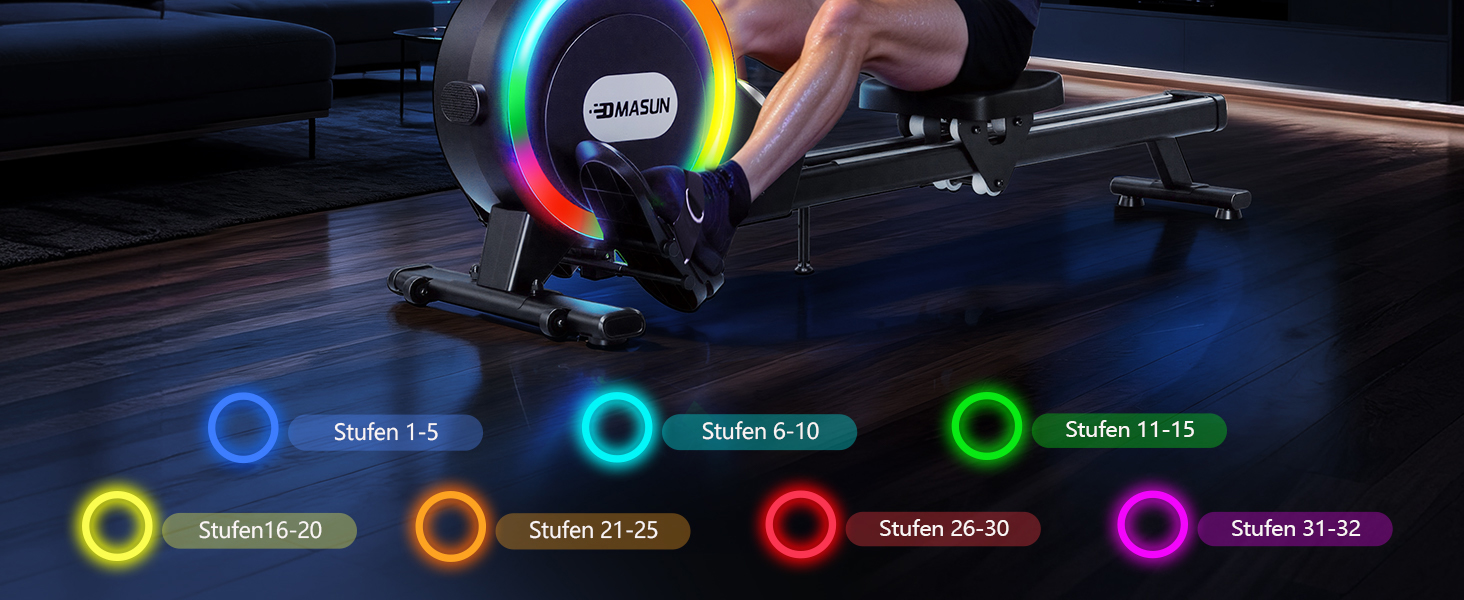 Гребний тренажер DMASUN для дому, [Нова модель 2026] з магнітною системою, покращені рейки подвійного ходу, тиха робота, 16/32 рівні опору, LCD-дисплей, до 160 кг, чорний