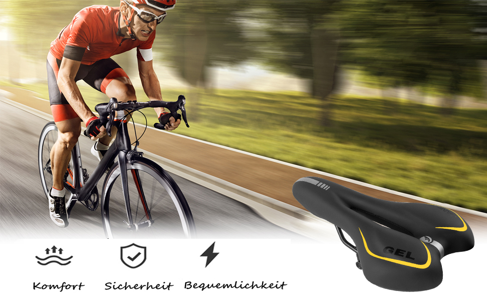 Велосипедне сідло MSDADA Gel MTB: зручне, ергономічне, водонепроникне для MTB, BMX, шосе, міських велосипедів (чорний/жовтий)