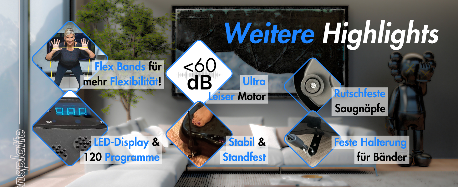 Вібраційна платформа Winch W.1.0 PRO | Електрична віброплатформа для дому | До 150 кг, 120 рівнів, з пультом ДУ, стрічки опору, чорний