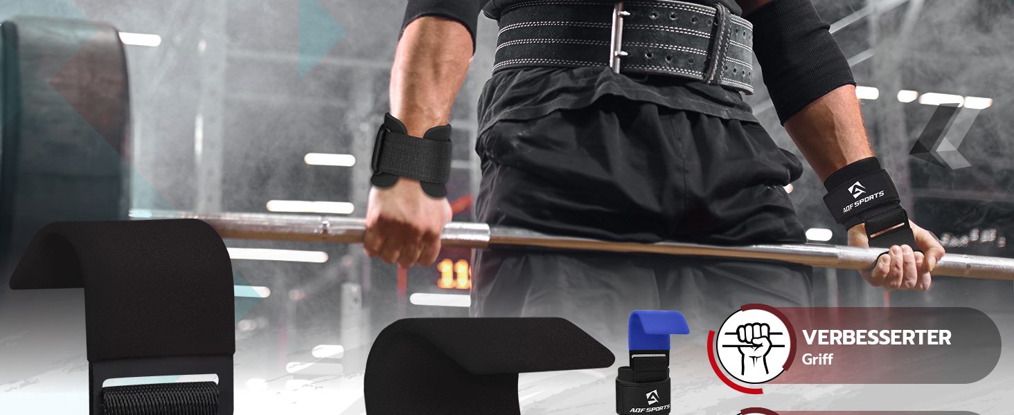 Набори гачків для важкої атлетики AQF – нековзкі ручки з гумовим покриттям, 8 мм неопренова подушка – гачки для підйому штанги для чоловіків та жінок (пара), ідеальні для підйому ваги та силових видів спорту, синій