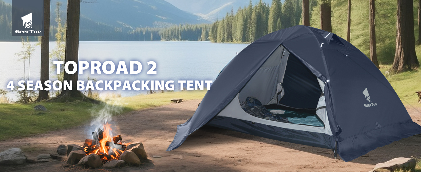 Намет GEERTOP для 2 осіб, куполоподібний, туристичний, водонепроникний, 4 сезони, для кемпінгу, походів, подорожей та альпінізму, синій