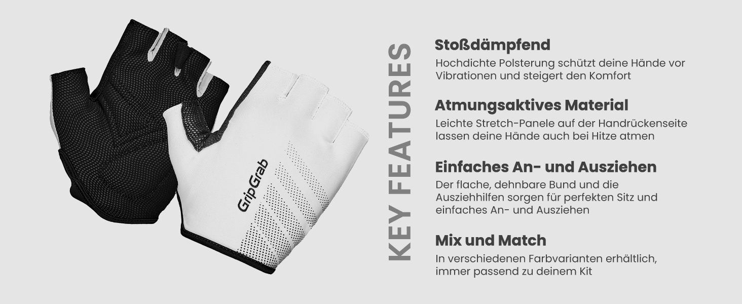 Fahrradhandschuhe GripGrab Ride Einsteiger Kurzfinger Sommer XXL Weiß - Пadded, безпальцеві, для початківців