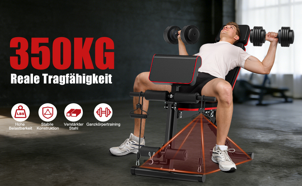 Регульована лава для тренажерного залу вдома, 350кг, складана лава з підніжжям для ніг та упором для преса, нахильна та відкидна лава для дому