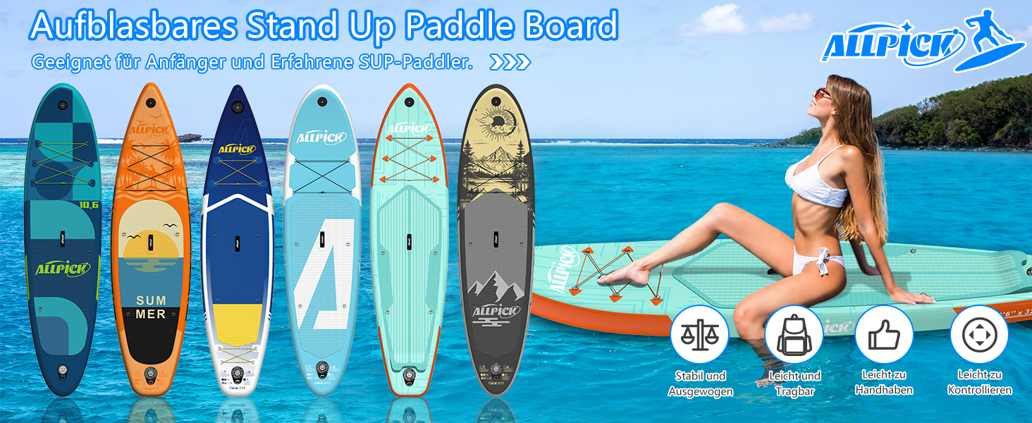 Надувний SUP Борд ALLPICK Premium Set: Комплектація для початківців та професіоналів, 200 кг, з тримачем для камери