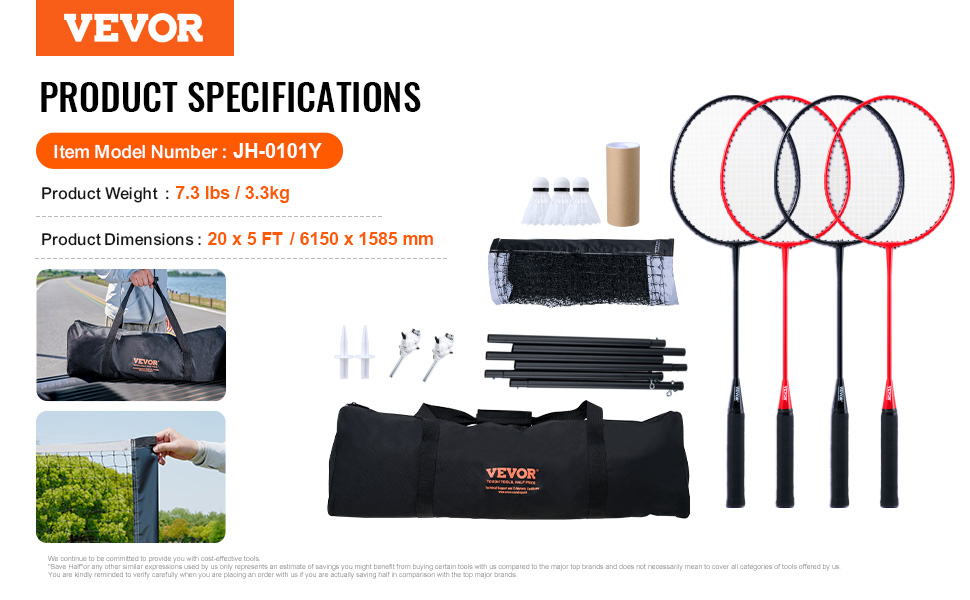 Набір для бадмінтона VEVOR: сітка, стійки, ракетки та м'ячики. Ідеально для дорослих та дітей.