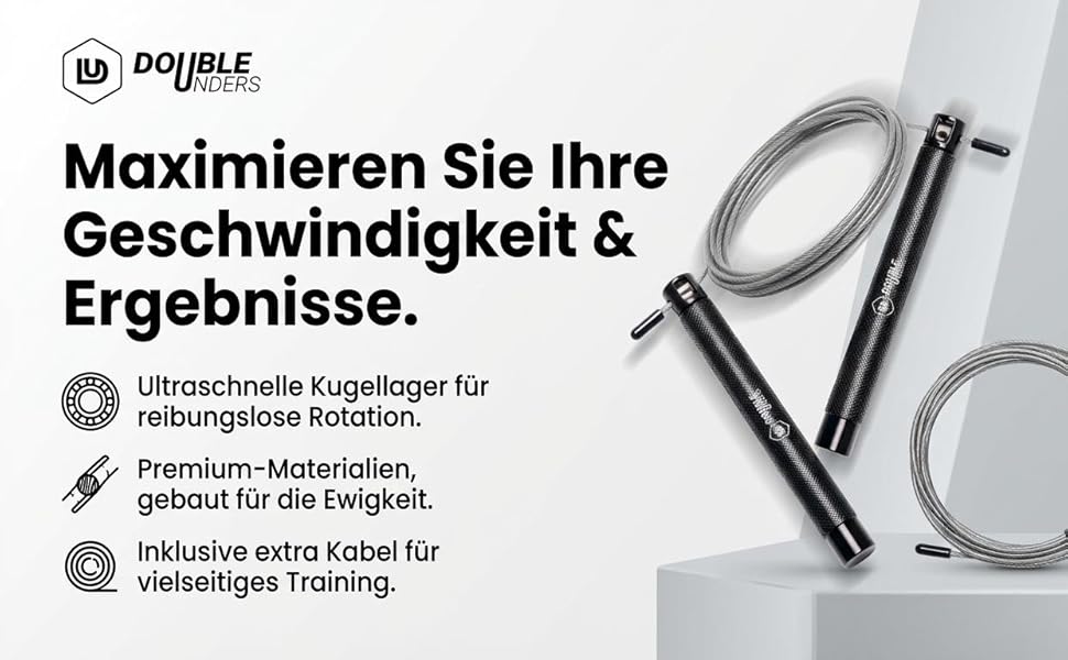 Скакалка Springseil Speed Rope: регульований, для CrossFit, боксу, фітнесу. Металеві ручки, срібно-чорний колір