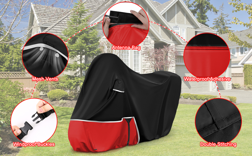 Водонепроникний чохол для мотоцикла Piaggio MP3 400/500 (з кофром), чорний та червоний, 420D Oxford