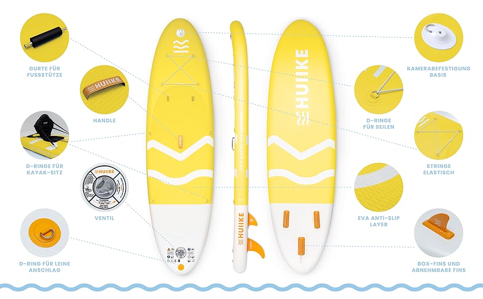 Високоякісні аксесуари для веслування Stand Up - HUIIKE Sup Board, дошка для веслування стоячи з подвійним використанням весла та сидіння для байдарки Веслування стоячи з великою стабільністю Весло для веслування стоячи (жовте)