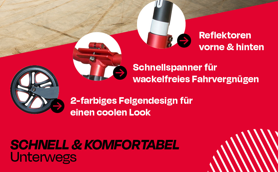 Алюмінієвий самокат S1 / S2 – регульований по висоті, ABEC 7 (червоний, Scooter S 1 Pro)