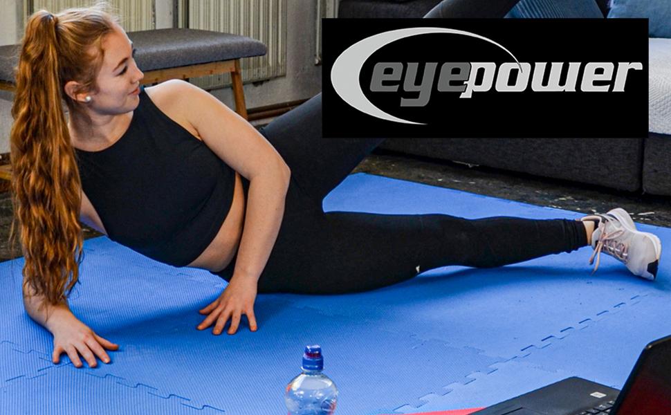 EYEPOWER Професійний фітнес-килимок 1,5 м², товщина 2 см, набір 4 шт. 63x63 см – захисний килимок для підлоги під тренажери, гантелі, бігову доріжку, велотренажер, кросстренер