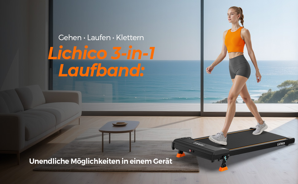 Біговий доріжка Lichico Walking Pad з регулюванням нахилу 9%, Bluetooth, LED дисплей, 2.5HP для дому та офісу