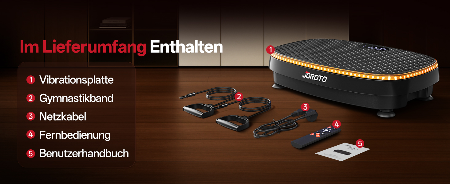 Віброплатформа JOROTO JV50/JV60 з 3 моторами, 4D вібрація, Bluetooth, LED-підсвітка для дому, до 158 кг, 10 режимів та 120 рівнів