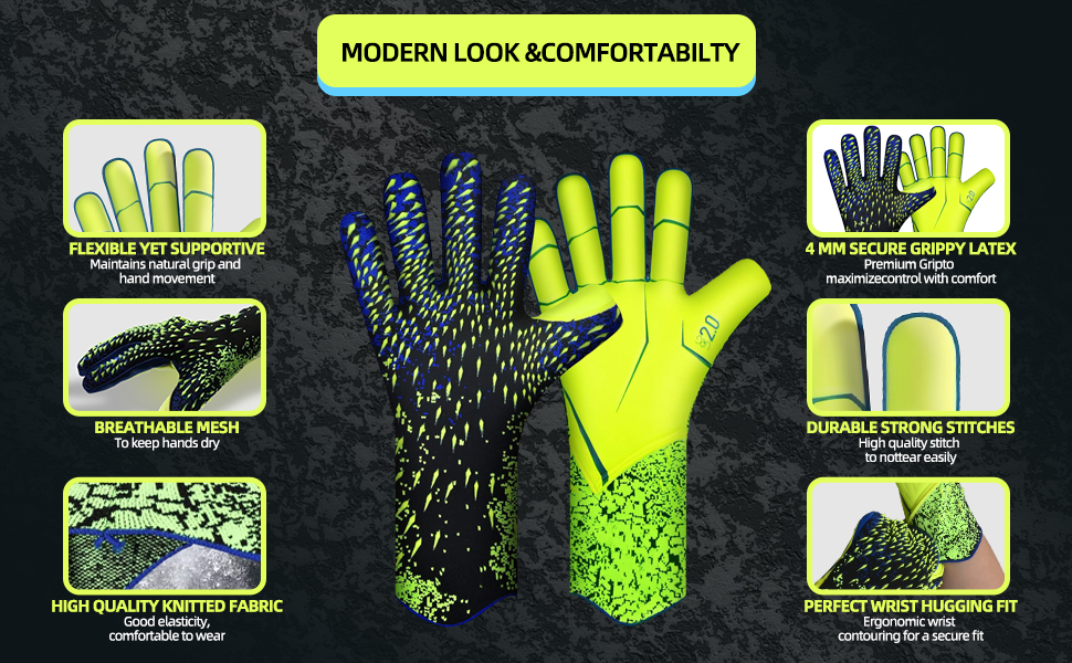 Футбольні воротарські рукавички Torwarthandschuhe: гарне зчеплення, розміри 6-10, для дітей, підлітків та дорослих, зелені