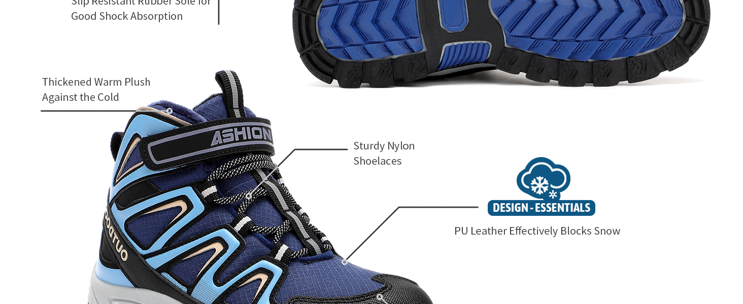 Дитячі зимові чоботи Elaphurus: теплий фліс, для ходьби та трекінгу, розмір 39 EU, темно-синій, зелений