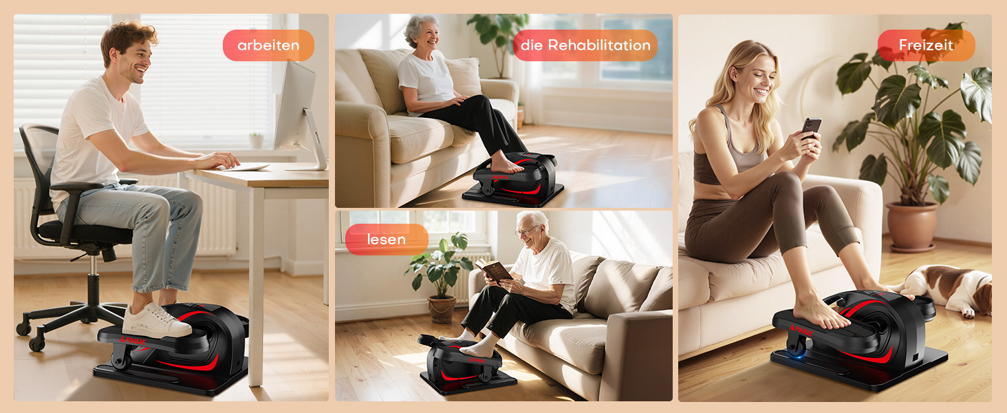 Еліптичний тренажер під стіл для дому, 2 в 1 електричний з 15 швидкостями та 3 автоматичними режимами, тренажер для ніг для літніх людей з пультом дистанційного керування, тихий та портативний (рожевий, 15 швидкостей + 3 автоматичні режими)