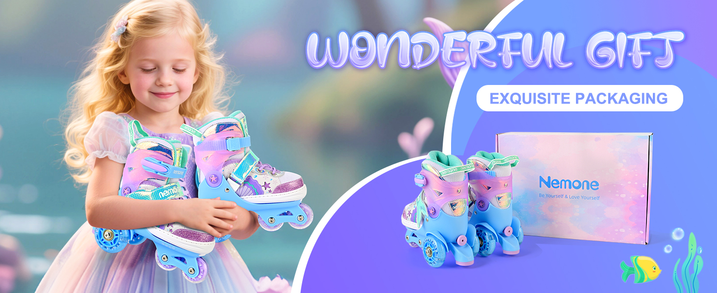 Дитячі ролики Nemone для дівчаток, блакитно-фіолетові, 4 розміри, регульовані, для катання в приміщенні та на вулиці