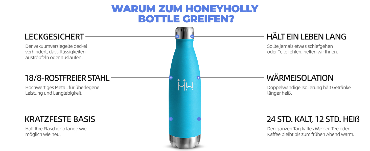 Термопляшка HoneyHolly з нержавіючої сталі 1 л, герметична спортивна пляшка для води та газованих напоїв, BPA-free, для фітнесу, спортзалу та велосипеда, колір мохово-зелений