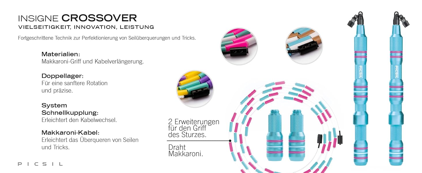 Скакалка Picsil Insigne: універсальний, з 3 режимами, швидкий, з обтяженням або кросовер, для будь-якого тренування. Колір: аметист