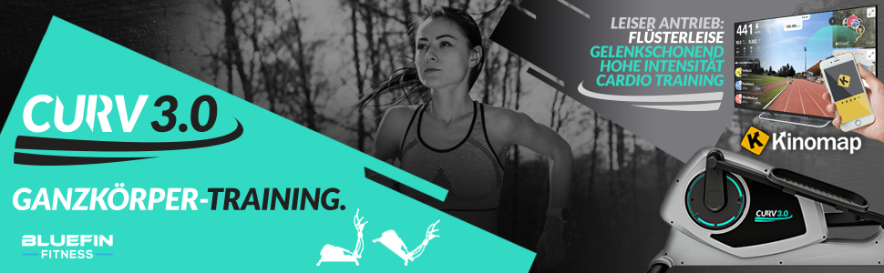Еліптичний тренажер Bluefin Fitness CURV 3.0 | Кардіотренування вдома | LCD дисплей, Bluetooth, додаток | Чорний та сірий сріблястий