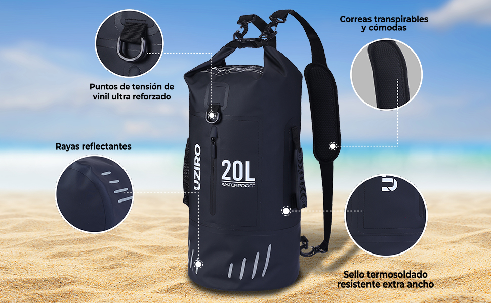 Водонепроникний рюкзак UZIRO 20L, Dry Bag, сірий