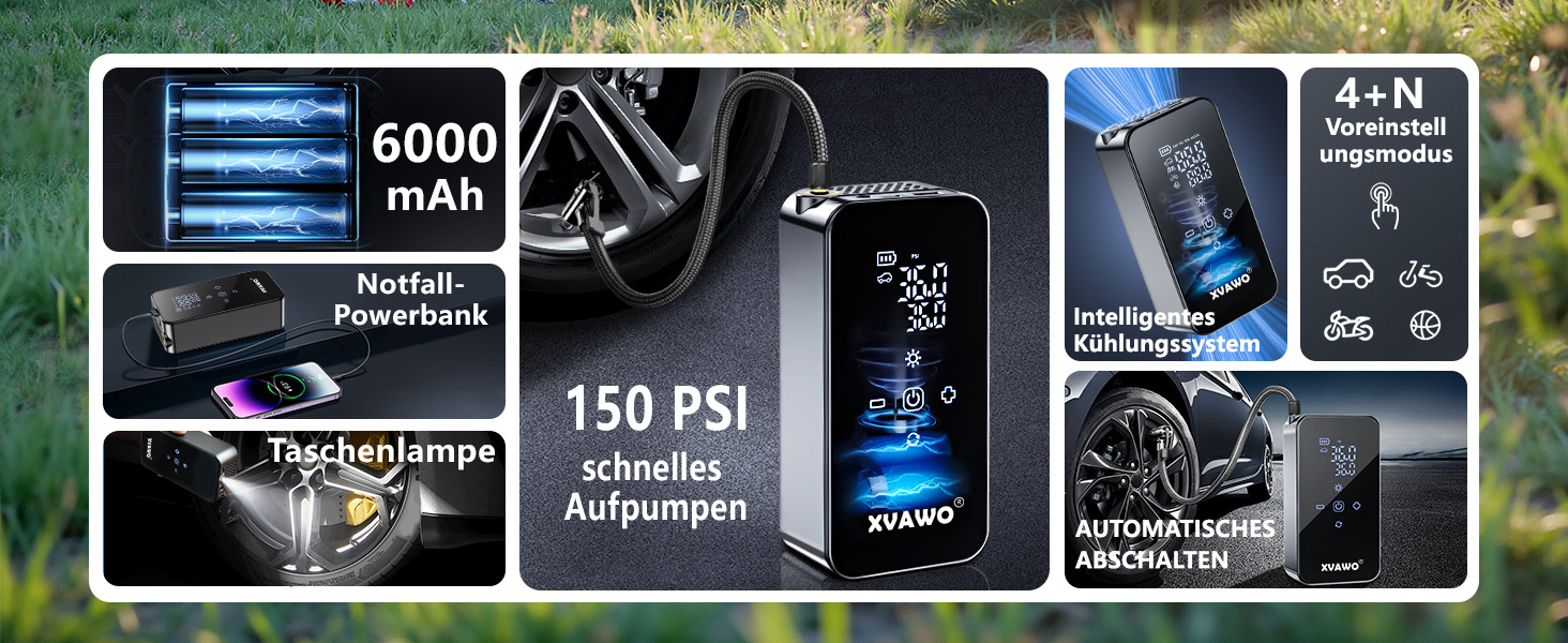 Електричний міні-компресор для накачування шин: насос для велосипеда, авто, мотоцикла, електровелосипеда та м'ячів з цифровим дисплеєм та акумулятором