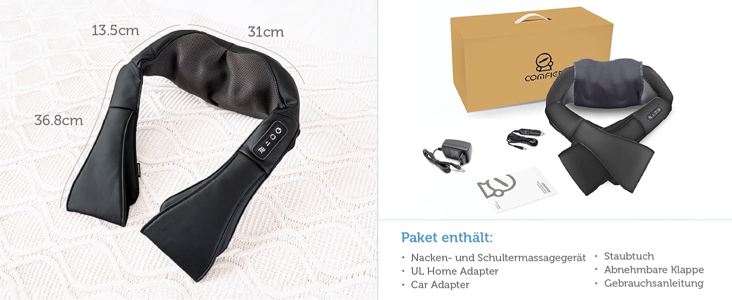 Масажер для шиї та спини Comfier з підігрівом 4D глибокого тканинного масажу Шиацу, з обертовими масажними головками. Подарунок для жінок, чорний