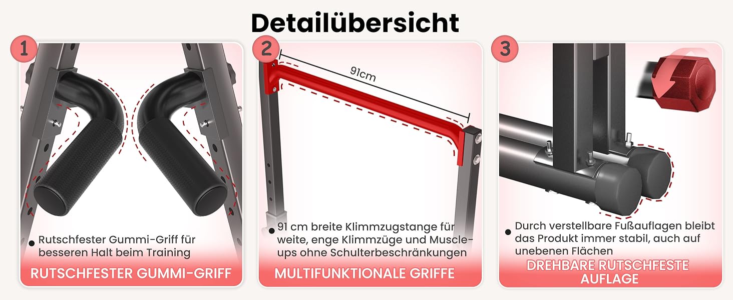Стойка для віджимань і підтягувань DOBESTS з регулюванням висоти, багатофункціональна, чорна (3-червоні)