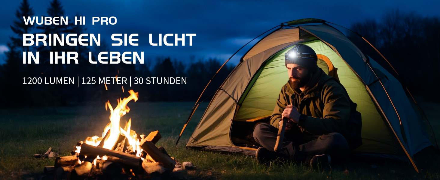 Ліхтарик на лоб WUBEN H1 Pro 1200 Lumen: LED, 10 режимів, USB-C, водонепроникний IP68, для кемпінгу та активного відпочинку