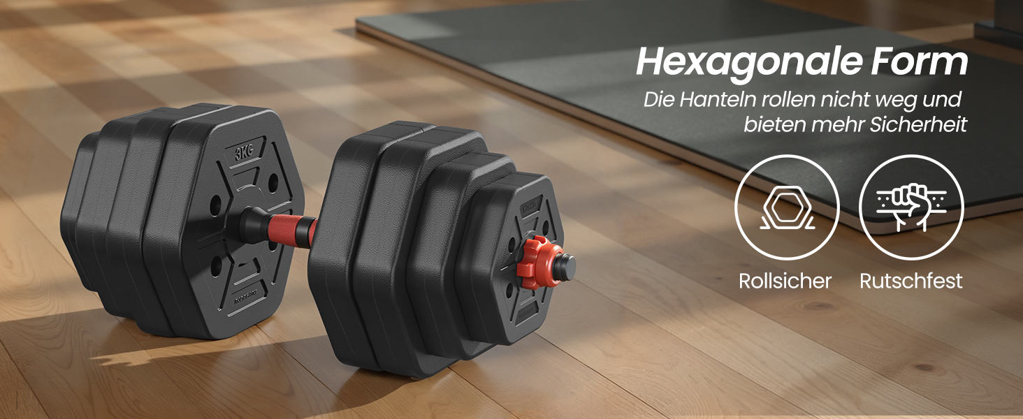 Набір гантелей SONGMICS з підключною штангою, шестигранна форма, 10-40 кг, для фітнесу та силових тренувань вдома або в спортзалі