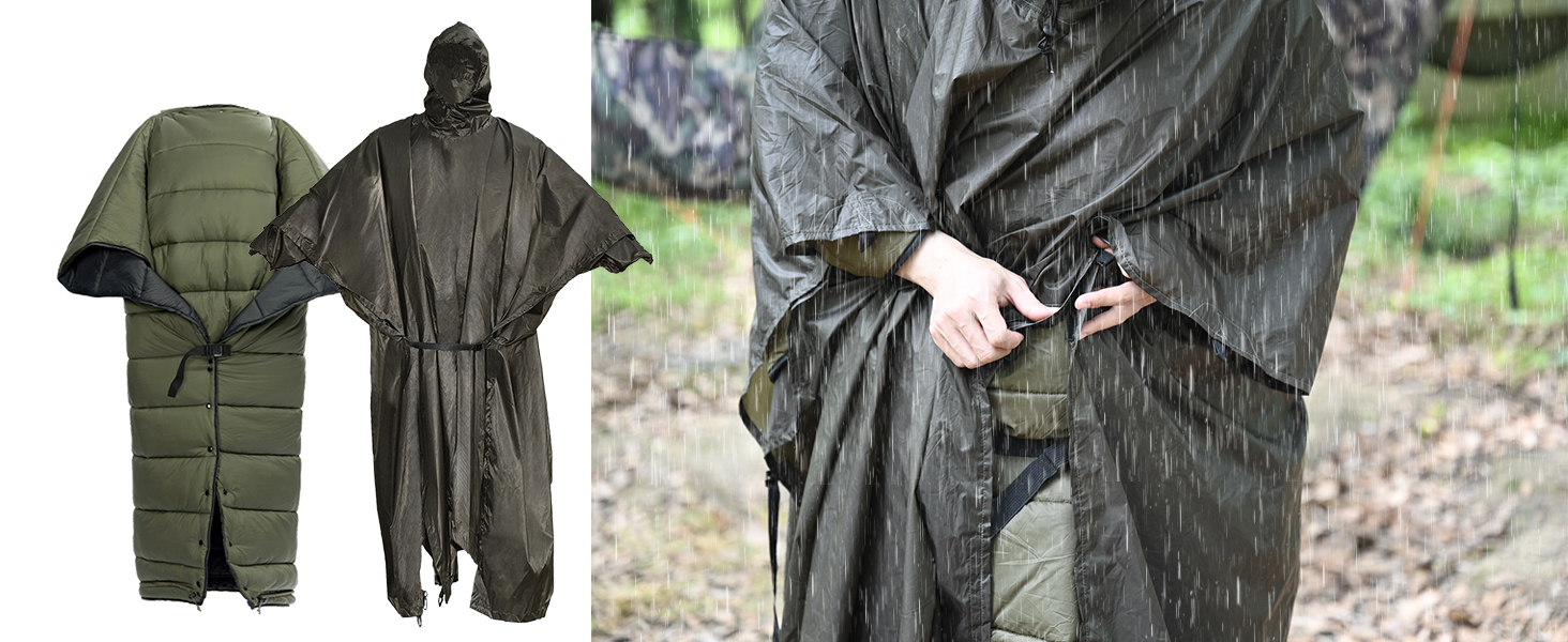 Спальний мішок OneWind для кемпінгу та гамака, 3 сезони, теплий плед, пончо, захист від холоду, ізоляція, для відпочинку на природі, піших прогулянок, зелений. Діапазон температур: 2°C~10°C (Deluxe). Розміри: 230x160 см та 200x137 см