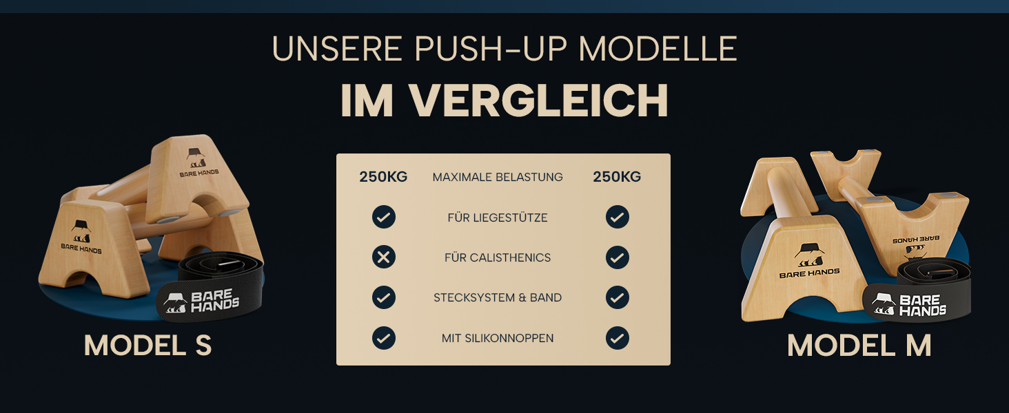 Набір дерев'яних опор для віджимань BARE HANDS (S + L) — Паралетси для калистеники, стійких гімнастичних ручок для хендстенду та тренувань, 2 шт. (світле дерево)