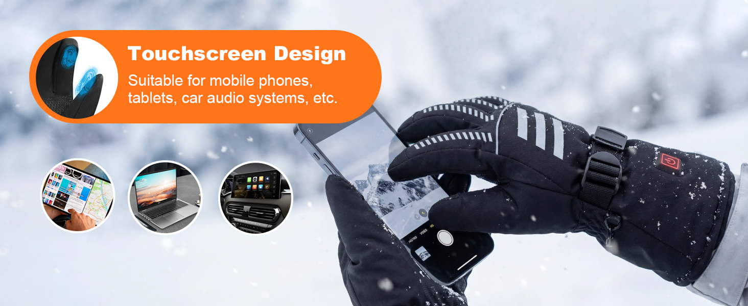 Обогревні рукавиці для жінок та чоловіків, 7.4V 3000mAh, 3 температурні режими, водонепроникні рукавиці з підтримкою сенсорного екрану для катання на лижах, мотоциклі, піших прогулянок, полювання, колір: чорний