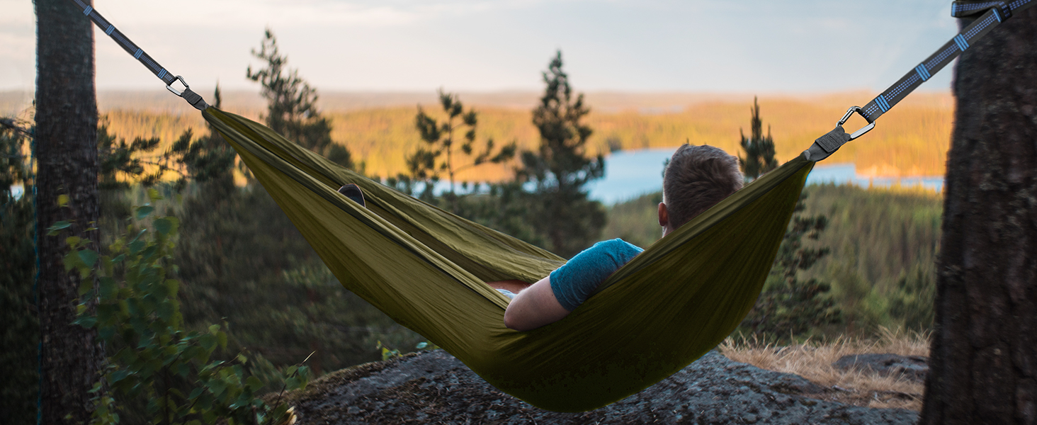 Гімніс Гамак Ultraleicht Outdoor для подорожей, кемпінгу та відпочинку на природі. Міцний гамак з надійними карабінами та тросами, витримує до 300 кг