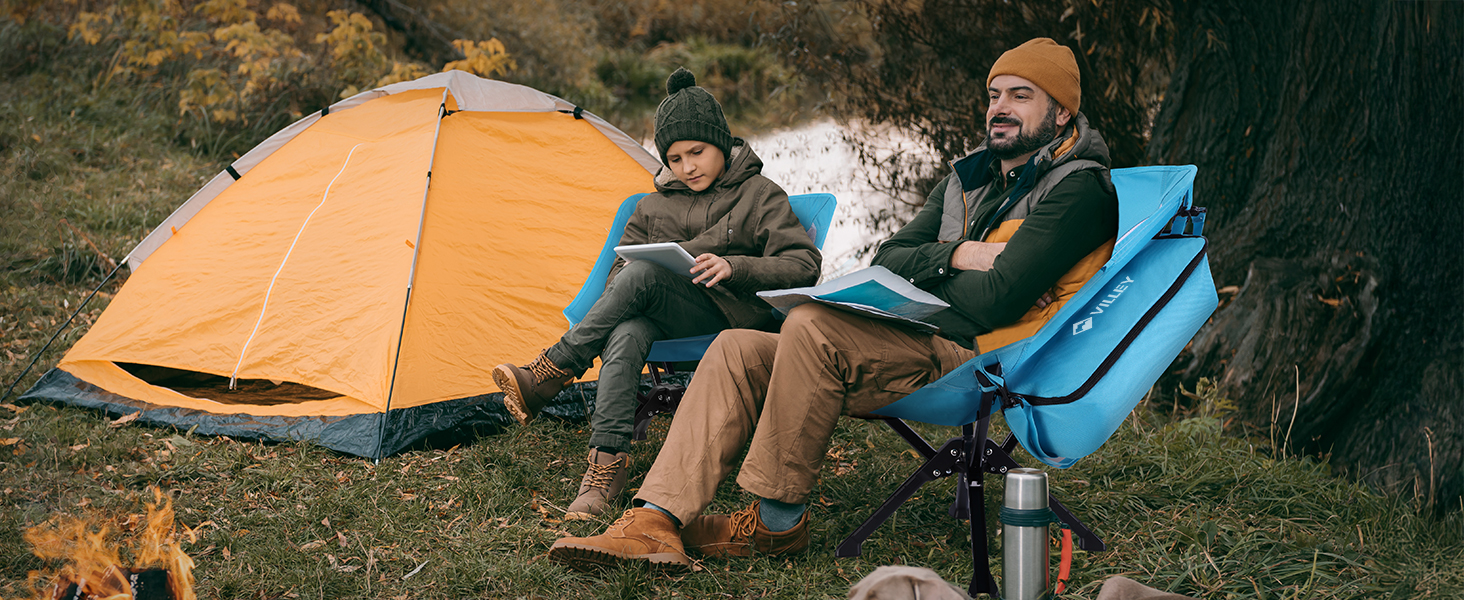 Складний туристичний стілець VILLEY, блакитний, з алюмінієвим каркасом, 150 кг, з сумкою для відпочинку та риболовлі
