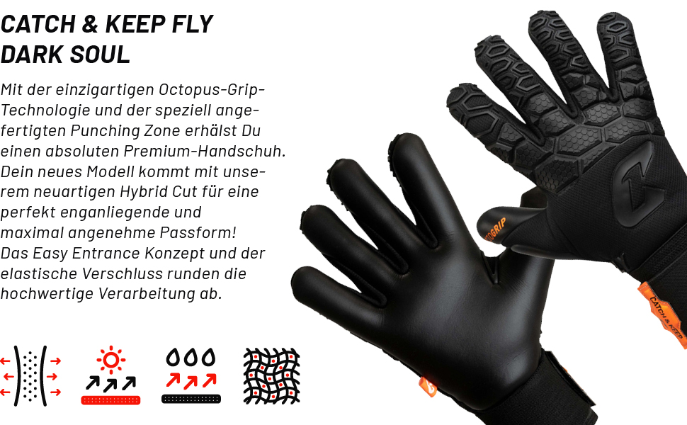Професійні воротарські рукавички CATCH & KEEP Fly Soul Octopus Grip Hybrid Cut, футбольні, дихаюча сітка, Punching Zone 3.0
