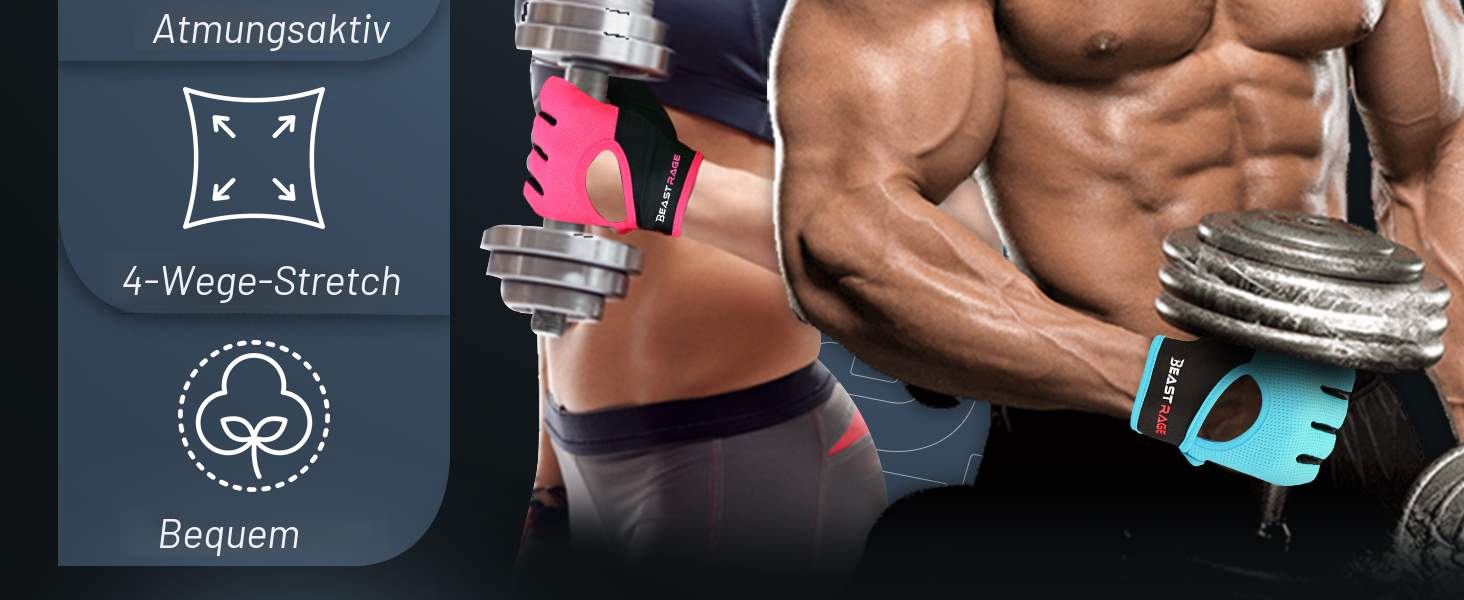 Фітнес-рукавички BEAST RAGE: дихаючі, для чоловіків та жінок, підйом ваги, бодібілдинг, тренування, неслизькі, кросфіт, силове тренування, велоспорт, колір рожевий