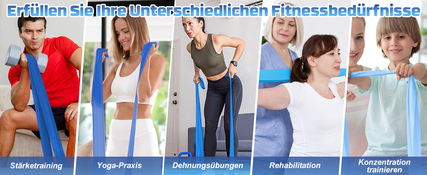 Набір еластичних фітнес-гумок для тренувань Resistance Bands 5 рівнів, Pilates, йога, силові тренування (1.5м, градієнт синій)