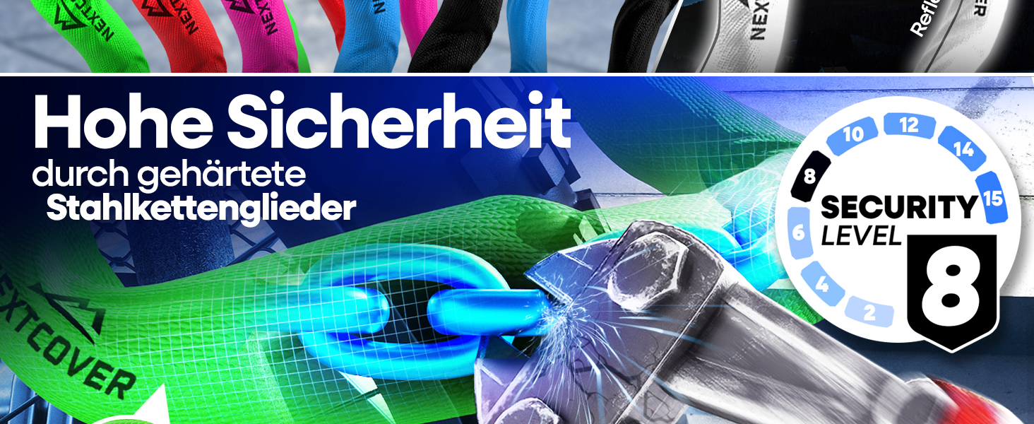 NEXTCOVER LockOne: надійне велозамкa з ключем - висока безпека, міцна ланцюгова конструкція, 3 ключі (відбиваючий, кодовий замок)